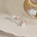 wholesale S925 Sterling Silver Pink Rose Pearl Earrings for Women, Sweet Tulip Flower Design High-end Earrings-0-2