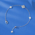 wholesale S925 Silver Four-Leaf Clover Bracelet, New Style, Full Diamond, Versatile and Fashionable, Can Be Worn as Ankle Chain, Live Streaming Drop Shipping-0-1