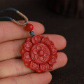 wholesale Metal pendant with certificate, high-content cinnabar, antique-style lotus, red jade plaque, six-syllable mantra, zodiac year necklace pendant-0-3