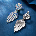 wholesale S925 Sterling Silver Full-Zirconia High-Carbon Zirconia Leaf Ear Clips, Luxurious and Elegant Vintage High-End Banquet Dinner Earrings-0-2