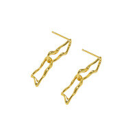wholesale S925 Sterling Silver Korean Version Ins Minimalist Niche Design Geometric Double-Layer Chain Textured Stud Earrings for Women-18K gold [with sterling silver ear plugs]  925 silver