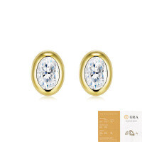 S925 Silver New Cross-Border Gold Fashion Minimalist Ins-Style Versatile Small Premium Stud Earrings.-Moissanite 4*6mm (including GRA certificate)  925 silver plated with yellow tint