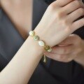 wholesale Pure silver gilt gold-plated cold enamel and Hetian jade court retro style cheongsam Hanfu bracelet with Ruyi pattern-0-1