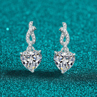 S925 Sterling Silver Moissanite Heart Earrings-8mm zircon  925 silver