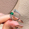 wholesale S925 Sterling Silver Inlaid High Ice Green Chrysoprase Personality Style 60mm Round Cabochon Women's Ring-0-1
