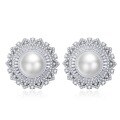 wholesale 925 silver flower-shaped pearl earrings with 12mm shell pearls, European and American women's earrings and ear clips-0-5