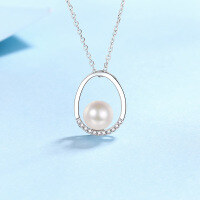 wholesale 925 Sterling Silver Natural Freshwater Round Pearl Necklace for Women, Pocket Wealth Collarbone Chain, Light Luxury Niche Jewelry Wholesale-Moissanite 9.6 points / 8mm round beads