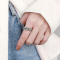 wholesale S925 Sterling Silver Retro Distressed Twist Rope Style Creative and Versatile Open Ring-0-2