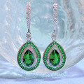wholesale Sterling Silver New 3ct Teardrop 8*12 Emerald High Carbon Diamond Earrings for Women,Ins Luxury Earrings-0-1