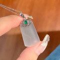 wholesale S925 Sterling Silver Chinese Style Chalcedony Pendant Necklace, Retro Luxury Elegant Collarbone Chain for Women, Gift for Mom-0-6