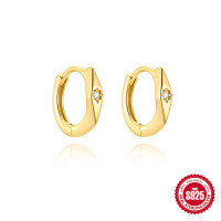 wholesale S925 Sterling Silver Geometric Wide Diamond-Inlaid Star Hoop Earrings, Hot in and on INS-Gold#4 925 silver