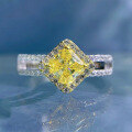 wholesale S925 Silver 50ct Yellow Diamond Ring with Luxury Halo and Full Diamond Setting for Women-0-0