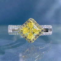 wholesale S925 Silver 50ct Yellow Diamond Ring with Luxury Halo and Full Diamond Setting for Women-R487 Yellow Diamond>No. 6