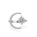 Silver Moissanite Ring Princess Crown Star Moon-0-4