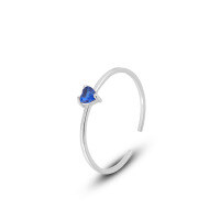 wholesale S925 Sterling Silver Women's Versatile Simple Small Love Heart Colored Zircon Ring, Adjustable Open Band-K1430-Blue Zirconium White Gold Opening adjustable