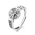 wholesale S925 Sterling Silver Retro Antique Coin Ring Holder with Interchangeable Rotating Compass and Auspicious Top Open Ring-0-4
