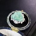 wholesale S925 Sterling Silver Women's Natural Jadeite Buddha Adjustable Ring, Live Opening, Blue WaterJadeite Wholesale-0-1