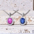 wholesale S925 Silver Fashionable Luxury Classic Gemstone-Embedded Necklace Cultivated Six-Ray Star Ruby and Sapphire Pendant-0-0