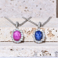 wholesale S925 Silver Fashionable Luxury Classic Gemstone-Embedded Necklace Cultivated Six-Ray Star Ruby and Sapphire Pendant-Starlight Ruby Pendant