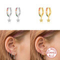 wholesale S925 Sterling Silver Colored Zircon Star Earrings with Hoop, Trendy Cross-border Fashion-0-1