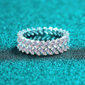 S925 Sterling Silver Full Moissanite Women's Rectangular Stack Ring-0-4