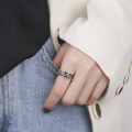 wholesale S925 Sterling Silver Vintage Chain Resin Drop T Letter Ring Cross-Border Trendy Adjustable Open Ring-0-3