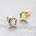wholesale S925 Sterling Silver Micro-Paved Zircon Rainbow Circle Colorful Stud Earrings Fashion Minimalist Delicate Small Hypoallergenic Everyday Earrings-0-2