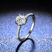Sterling Silver D Color Moissanite Ring, 1 Carat Maple Leaf Bullhead Style.-1 carat (eight hearts and eight arrows zircon)  15 yards