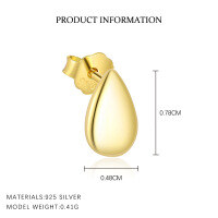 wholesale S925 Sterling Silver Geometric Waterdrop Minimalist Stud Earrings for Women, Vintage Bead Design-E5094-Gold/Pair 925 Silver