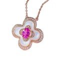 wholesale S925 silver necklace with 4-leaf clover 5*7 pink crystal mother-of-pearl pendant, fashionable and versatile for daily wear, live streaming wholesale item-0-4
