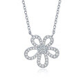 wholesale S925 sterling silver plated with 18K gold hollow petal full diamond necklace with moissanite floral pendant fashion elegant collarbone chain-0-4