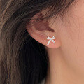 wholesale S925 Sterling Silver Bow Stud Earrings, Women's Korean Summer New Small Minimalist Elegant Earrings-0-0
