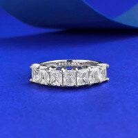 wholesale S925 Sterling Silver New Rectangular Row Diamond Ring for Women, Minimalist and Stylish Polished Stackable Ring in European and American Design-R1383 White Diamond Ring Size 8