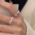 wholesale S925 Sterling Silver Geometric Iridescent Zircon Open Ring for Women, Small Batch Design, Ins Trendy, Versatile Finger Ring-0-2