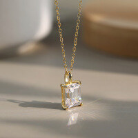 wholesale S925 Sterling Silver Super Sparkling Zircon Women's Minimalist Sugar Cube Pendant Square Collarbone Chain for Daily Wear-Platinum 5*7mm 1 carat weighs approximately 1.88g 925 silver