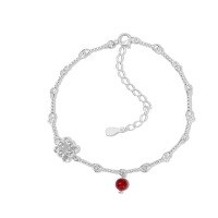 wholesale 925 Sterling Silver Little Red Hot-Selling Bracelet for Women with Designed Twist Knot Detail and Wine Red Chalcedony Pendant for Daily Wear-DY150424-SS-RD 925 silver