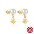 wholesale S925 Sterling Silver Star Moon Pearl Moonstone Diamond Inlaid Stud Earrings,-0-9