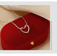 wholesale S925 Sterling Silver Openwork Heart Pendant Necklace for Women, Summer Snake Chain, Light Luxury and High-End Design, Niche Collarbone Necklace-Heart Necklace 925 Silver