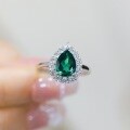 wholesale S925 Sterling Silver Gold-Plated Cross-Border New Teardrop-Shaped Lab-Grown Emerald Ring Full-Setins Ring-0-2