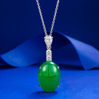 wholesale S925 silver new-style necklace with emerald-green imperial green cabochon pendant, adjustable green chalcedony necklace for live streaming-N341 Chrysoprase Cabochon>925 Silver
