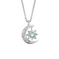 wholesale 925 Sterling Silver Cross-Border European and American Star Moon Pendant Choker Necklace with Synthetic Moonstone Hollow-Out Fashion Viral Item for Women-0-4