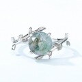 wholesale S925 Sterling Silver European and American Minimalist Style Moss Stone Ring, Light Luxury Retro Aquatic Agate Ring for Women, Cross-Border Exclusive Supply-0-4