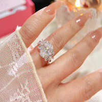 S925 Sterling Silver Cross-Border Bow Oval 5-Carat Moissanite Ring for Women, Sparkling Luxury.-High-carbon diamond, oval, 5 carats; Hong Kong serial number 13 (US serial number 6)