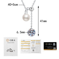S925 Sterling Silver Moissanite Necklace with Pearl and Tassel Pendant-1 carat moissanite  925 silver