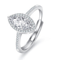 S925 Silver Moissanite Marquise Shape 1 Carat Women's Ring-5*10 [Zircon]  Adjustable opening