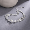 wholesale S925 Silver Tide Xiaobai Three Lives Three Worlds Silver Bracelet for Women, Silver Beads Luxury Niche Design Valentine's Day Gift-0-2
