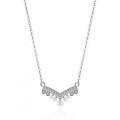 S925 Sterling Silver V-Shape Pearl Necklace with Moissanite Pendant-0-4
