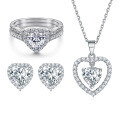 wholesale 925 Sterling Silver European and American Style Jewelry Set with Heart-shaped Ring, Pendant Necklace, and Ins-style Earrings Three-piece Suite-0-0