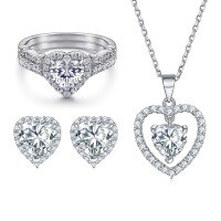 wholesale 925 Sterling Silver European and American Style Jewelry Set with Heart-shaped Ring, Pendant Necklace, and Ins-style Earrings Three-piece Suite-Earrings TLED085 925 silver