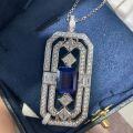 wholesale 8ct rectangular lab-grown sapphire pendant necklace in metal, trendy men's pendant-0-2